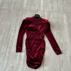 NWT privy velour cranberry color mini long sleeve dress